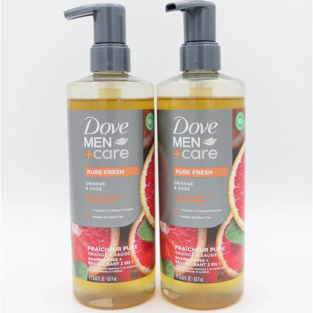 Dove Men + Care Pure Fresh 2-in-1 Shampoo + Conditioner 2 Pack 17.5 oz Ea Bottle